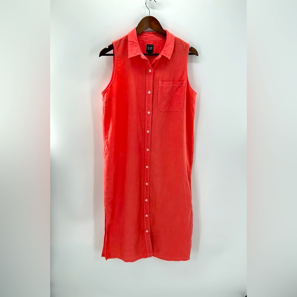 Gap Button Front Midi Shirt Dress, Coral, Size Small